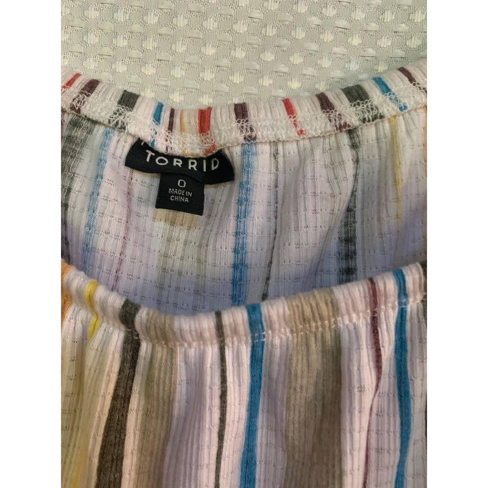 Torrid Womens Size 0 Multi Color Vertical Stripe Off Shoulder Ruffle Knit Top L - Picture 3 of 7